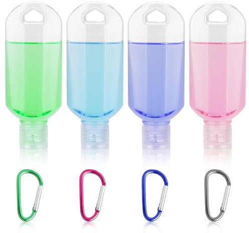 Chyaya 4PCS 50ml Refillable Travel Bottles, Hand Sanitizer Bottles with Clip, Portable Plastic Travel Bottles Leakproof Squeeze Bottles with Flip Cap for Outdoor/School/Work/Travel