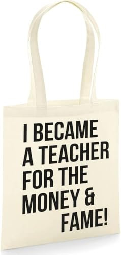 tradercat Jutebeutel bedruckt mit Spruch, Stoffbeutel bedruckt aus 100% Baumwolle - Tote Bag, Einkaufsbeutel, Einkaufstasche, Shopper und Baumwolltasche mit langen Henkeln, I became a teacher