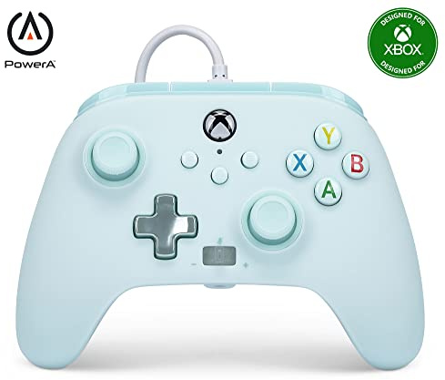 PowerA Verbesserter Kabelgebundener Controller Xbox Series X|S - Zuckerwatteblau, Gamepad, Kabelgebundener Videospiel-Controller, Gaming-Controller, Geeignet für Xbox One, Offiziell lizensiert