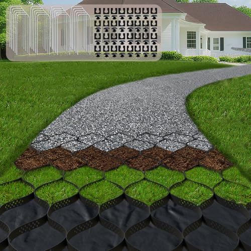 MIWOOYY 5 cm Dickes Kies-Bodengitter, 2 x 10 m – Geogitter-Gitter zur Stabilisierung von Einfahrten, Kies-Haltegitter, 800 kg pro Quadratfuß, Geocell-Geogitter für Gehwege, Wohnmobil-Parkplätze