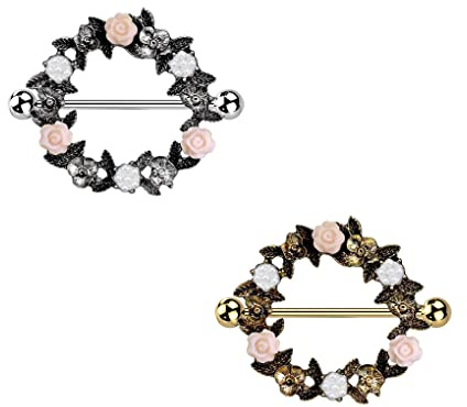 beyoutifulthings Brustwarzen-piercing Blumen-Kranz Silber Gold Brust-piercing Nippel-piercing Intim-piercing Chirurgenstahl Stab 18-mm