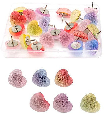 DeryArcle 30 Stück Dekorative Reißzwecken, Mehrfarbig Decorative Push Pins, Reissnägel Herz, Deko Reißbrettstifte für Wandkarten, Fotos, Bulletin Kork Boards