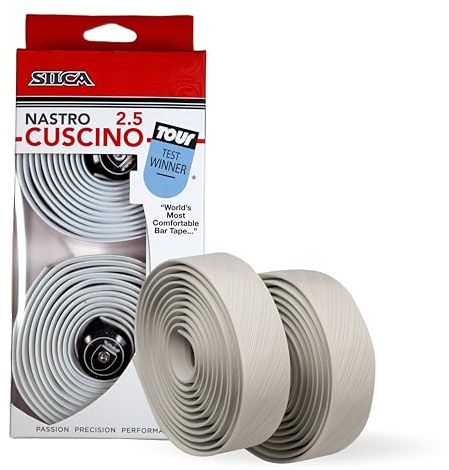 SILCA Cuscino landsvägscykelstyre | superklibbig tejp, extra tjock | 2,5 mm och 3,75 mm tjock | kit med extra tunt fjärilsklämma lock och ändkåpor av legering, vit
