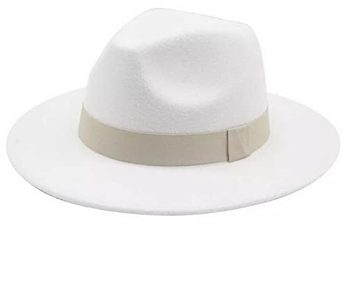 Faringoto Kaschmir-Filz-Hüte für Damen und Herren, breite Krempe, modisch, quadratisch, mit großer Krempe, Weiß, Beige, L