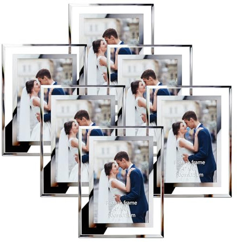 Hoikwo 6er-Set Bilderrahmen 10x15 cm, Glasfotorahmen für 15x10cm Fotos, Bilderrahmen Silber für Schlafzimmer Büro und Wohnzimmer, Fotorahmen nur für Tischaufsteller