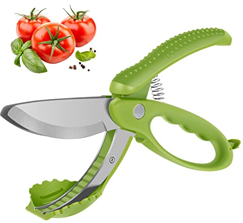Salad Scissors Vegetable Chopper With Double Blade - Heavy Duty Kitchen Tongs and Cutting Tool for Toss and Chop