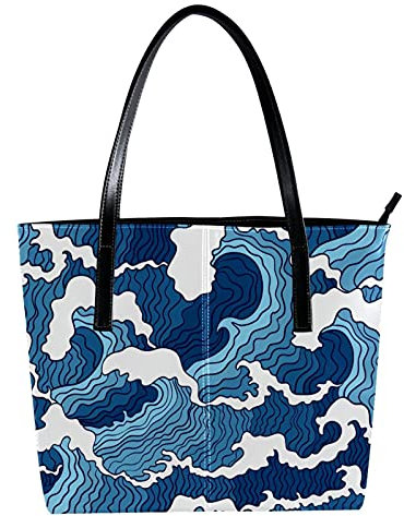 Schultertasche mit abstraktem Wellenmuster, blau, bedruckt, leicht, lässig, Schultasche, Lehrertasche, Handtasche, Geldbörse, Mehrfarbig