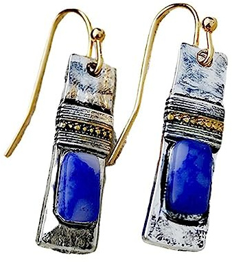 Boucle D 'Oreille Femme,Lapis Lazuli Boucles D'Oreilles Pendantes Avec Pendentif Carré Vintage Antique Dangle Hook Boucles D'Oreilles Boucles D'Oreilles En Pierres Précieuses Cristal Reiki Chakra