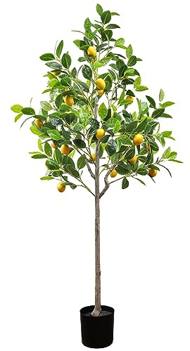 Gresorth Maceta limonero artificial de 5 pies para decoración de plantas falsas con frutas para hogar, oficina y jardín