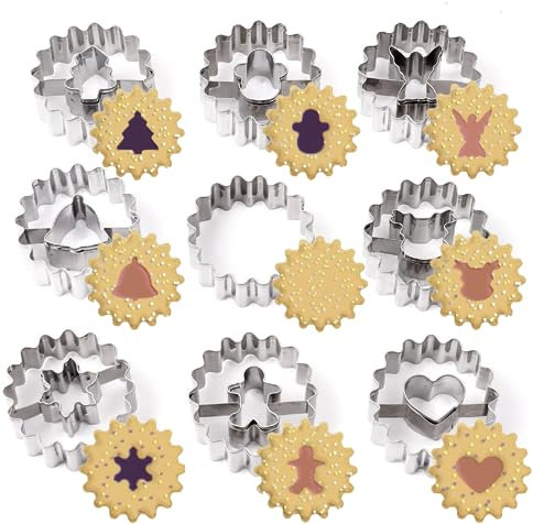 Plätzchen Ausstecher Set,9 Stück Keksausstecher Weihnachten,Mini Ausstechformen Edelstahl Linzer Weihnachten Ausstecher für Tortendekorationen, Zuckerkuchen,und Kekse