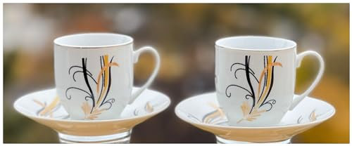 Topkapi Home - 12-tlg Espresso-Set Sophia │6 Tassen + 6 Untersetzer │ Dekor TK-888 │ V ~100 ml │ H ~6,4 cm │ Wunderbar als Espresso-Set, Mokka-Set │ Haushaltsporzellan mit Dekor │ für 6 Personen