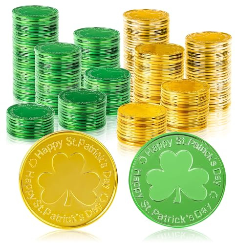 OHOME Gold Coins St Patricks Day - 120 Pieces Shamrock Plastic Coins Green and Gold St. patrick's Day Accessories for St Patricks Day Decorations Birthday Crafts Party Favors | St Patricks Day Decor