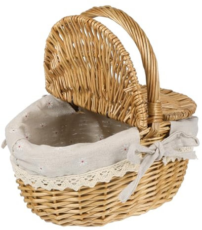 Happyyami 1pieza Cesta De Almacenamiento De Mimbre Tapa Organizador Multiusos Para Cocina y Picnic Para Frutas Snacks y Pan Diseño Natural