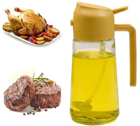 YIYIWANG 2 in 1 Spray Design Oil Dispenser Bottle Auto Flip Olive Oil Sprayer Leakproof Glass Vinegar Sprayer for Kitchen Cooking Air Fryer Roasting Salad Baking Grilling, 600ml