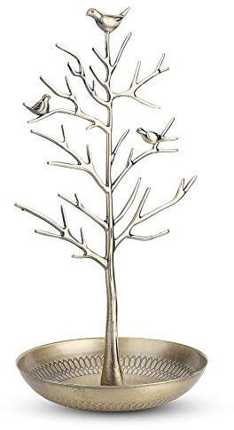 QANYEGN Metall Schmuck Baum Display Ständer, Zweig Schmuck Set Mit Tablett, Modische Kleiderbügel Stand Halskette Armband(Antik Bronze)