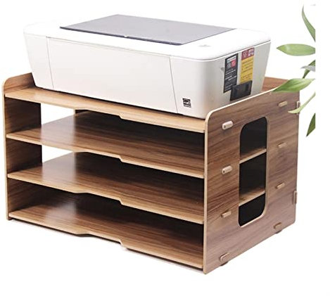 GLigeT Druckerständer Verdickte Dateihalter Holz Desktop Multi-Layer 4 Grid Office Bookshelf A3 Papierspeicherbox Informationsbox A4 Druckerregal Druckerhalter (Color : E)