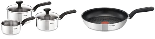 Tefal 3 Piece Comfort Max, Stainless Steel Saucepan Set, Silver & Comfort Max, Induction Frying Pan, Stainless Steel, Non Stick, 30 cm