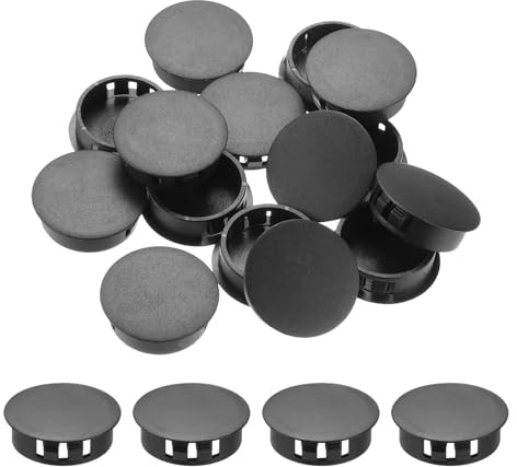 QUARKZMAN 32 Stück 30mm / 1,18 Schwarze Kunststoff Lochstopfen, Flache Abdeckkappen, Einsatz-Endkappen für Schränke Maschinen Möbel Schrank