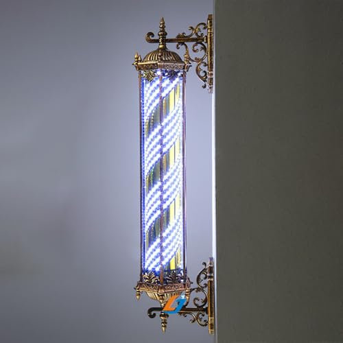 TT-YEC Polo De Luz De Neón De Barbería De 90/120 Cm, Letrero De Luz Giratoria De La Peluquería, Luz De Pared Estilo Porche Al Aire Libre, Barra De Luz Multifunción, Signo De La Peluquería,H120cm