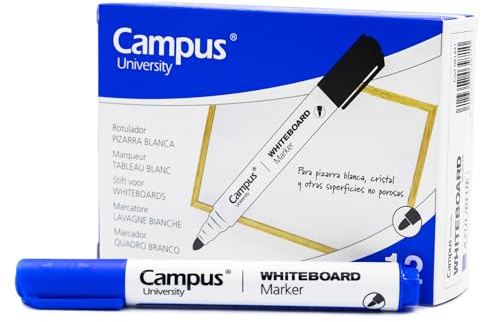 Campus – Kartong med 12 whiteboardpennor med 2 mm kulspetspennor, perfekt för att skriva på glas, whiteboard och andra släta ytor (blå)