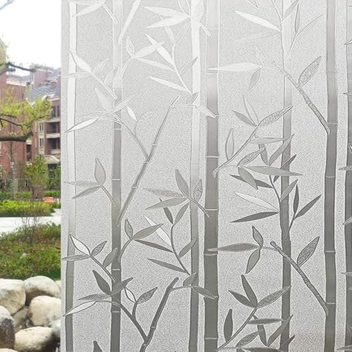 Fenster Milchglasfolie 45 x 200 cm Wärmeisolierung Reflektierende Anti UV Milchglasfolie Selbstklebend Ohne Kleber Glasdekorfolie für Büro Und Haus, Bambus