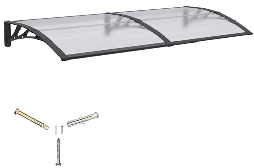 Auvent de Porte d'entrée 100x150cm Toit Marquise en Polycarbonate Porte Résistante Toit Abri Protection Contre La Pluie et UV