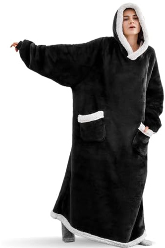 Felpa con cappuccio extra lunga indossabile, coperta oversize con cappuccio indossabile con tasche, maniche e pile Sherpa in morbido fleece, modello gigante e soffice, Taglia unica