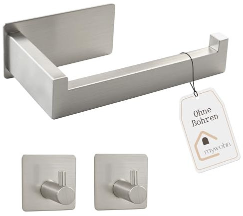 Toilettenpapierhalter Ohne Bohren Klopapierhalter Edelstahl 304 Gebürstet Wc Rollenhalter Selbstklebend Klorollenhalter, toilettenrollenhalter und 2 Stück Klebehaken für Küche und Badzimmer (Silber)