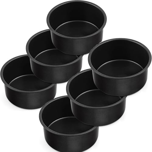 GBACHOOSE 4 Inch Cake Tin Set of 6, Non-Stick Round Cake Mould, 4.5cm Deep Mini Cake Pan for Birthday Wedding, Healthy & Rust Free, Easy Clean, One-Piece (10cm, Black)