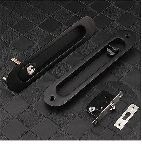 JOXLOVER Scheunentor-Beschlagsatz, Schiebetür-Schiebetürschloss, Sicherheitsschloss, Scheunentor, Schrank, eingebettete Hardware, Anzug, Holztürgriff, Innentür, Möbelschloss Sanft und leise(C Black)