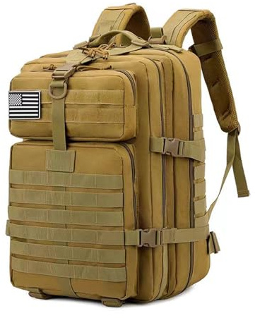 CINGHI LUSSO Militär Rucksack Herren 45L Outdoor Taktischer Rucksack Wasserdicht Survival Military Tactical Backpack Wandern Bundeswehr Rucksack für Camping (Khaki) | Wasserdichter Survival Militär Taktikrucksack zum Wandern Rucksack der deutschen Bundeswehr zum Camping.(Khaki)