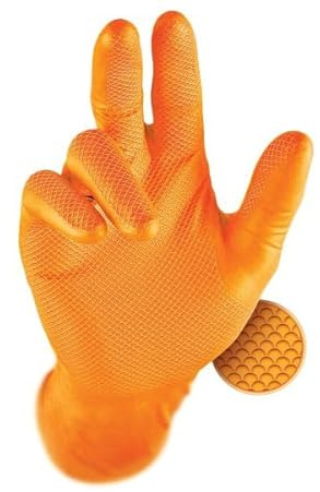 Orange Large Grippaz Nitrile Gloves Fish Scale Grip Nitrile Pack Qty 50