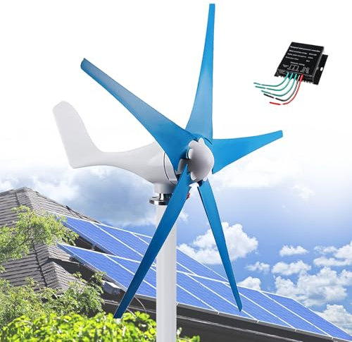 Generatore Eolico da 12000W,Kit di Piccole Turbine Eoliche a 5 Pale,Attrezzatura Energetica Industriale,Generatore a Magnete Permanente CA Trifase w/Controller per Ricarica Marina/Domestica,Blue-12V