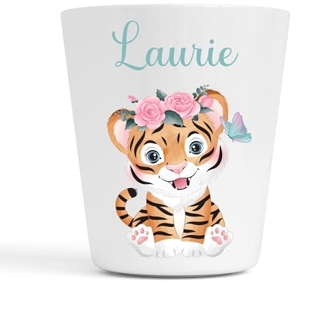 Générique Gobelet en Plastique pour Enfants | Gobelet Personnalisé avec Nom |Verre Plastique Incassable Personnalisé (Tigre Laurie)