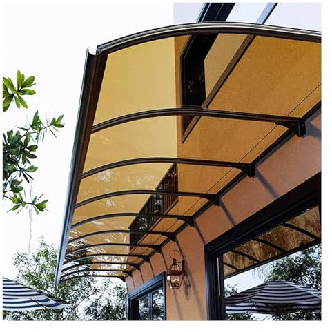 Auvent Transparent，Auvent De Porte Et FenêTres，Incurvé EntréE Marquise Solaire，Protection Anti-Pluie De Conception De GouttièRe Avec Cadre En Polycarbonate Et Aluminium.(130*350cm/51.2*138in)