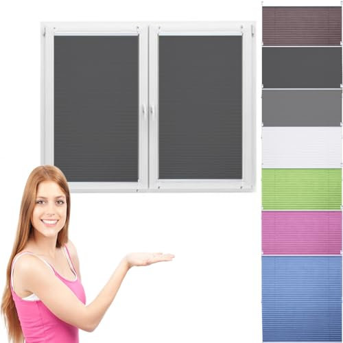 Individuell anpassbares Doppelplissee Tag und Nacht Verdunklung Thermo Sonnenschutzrollo 80x130cmDunkelgrau Doppelrollo ohne Bohren für Fenster & TürPalisade Rollos