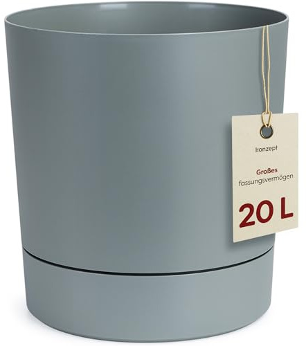 KONZEPT Blumentopf mit Untersetzer 32,5 cm - großer Übertopf aus Kunststoff für Zimmerpflanzen, modern und wetterfest, für Innen und Außen, Mint
