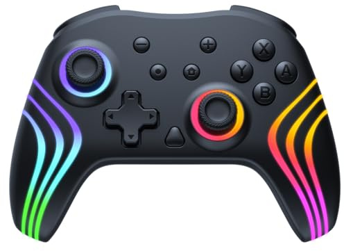Pogriko Switch Controller, Wireless Pro Controller für Switch/Switch 2/Lite/OLED, Gamepad mit Veränderbare RGB LED Lichter/6 Achsen Gyroskop/Dual Vibration/Turbo