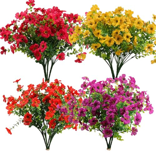 NISHZHU 20 Bundles Artificial Fake Flowers, UV Faux Flowers Arrangement, Fake Plants Greenery Shrubs for, Home Garden Patio, Porch, Hanging Planter, Window Box Farmhouse (5 Colors)