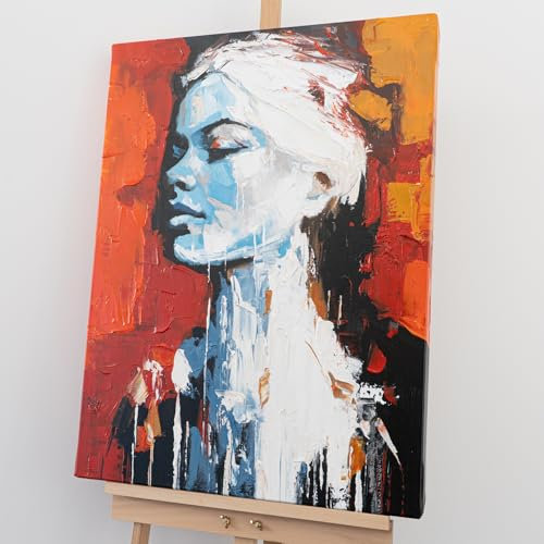 XXL Acrylgemälde 120x160 – Handgemaltes Leinwandbild Hochformat – Moderne Wandbilder in schwarz, rot & orange mit Schattenfugenrahmen Eiche Dunkel für Wohnzimmer, Schlafzimmer & Büro – Atalantum