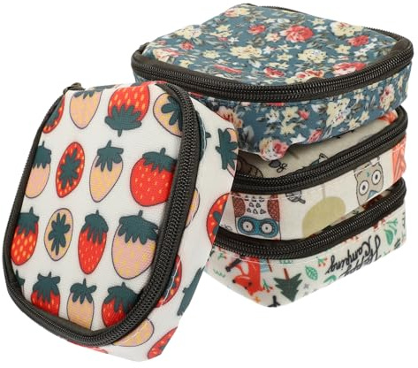 TOPPERFUN Cute Travel Makeup Bag 4pcs Set Zipper Strawberry Owl Designs Portable Period Pouch for Women Sanitary Napkin Storage for Outdoor Use