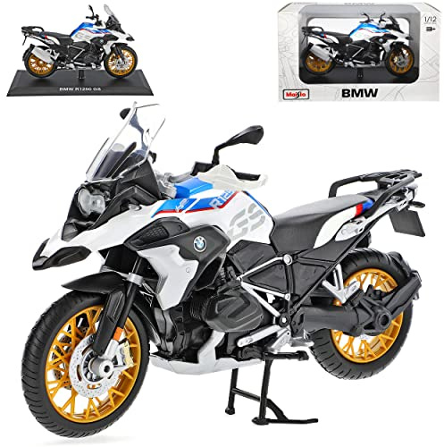 alles-meine.de GmbH B*M*W R1250 GS Weiss Ab 2018 mit Sockel 1/12 Modell Motorrad mit individiuellem Wunschkennzeichen