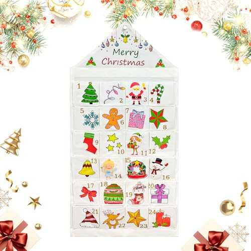 Aischens Calendrier de l'Avent en Tissu à Remplir 2025, Calendrier de l'Avent de Noël à Suspendre avec 24 Poches, Réutilisables, DIY Décoration de Noël à Suspendre Cadeaux pour Enfants Adultes (Blanc)