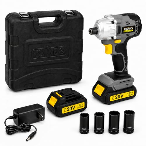 KOMBO PRO - Kit Avvitatore a Impulsi BRUSHLESS 1/4” 20V – 200Nm, 2.500 Giri/Min, Batteria 2.0Ah, Caricatore Rapido, 4 Bussole in Valigetta Rigida per Serraggi Precisi e Lavori Professionali