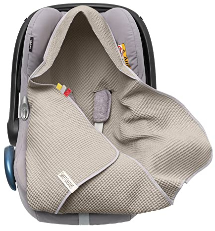 Mikos Einschlagdecke aus Waffelstoff für den Sommer 100% Baumwolle Baby Decke für Autositz Kuscheldecke Kinderwagedecke Für Kinderwagen Buggys z.B. Maxi Cosi Rosa Beige 3 Punkt Gurt (38) (1Beige)