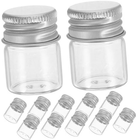 ERINGOGO Alta Transparencia de 5ml de Vidrio Transparente Set de 12 Botellas con Tapa de Aluminio, Selladas Adecuado para Almacenamiento para Almacenamiento de Especias y Azúcar