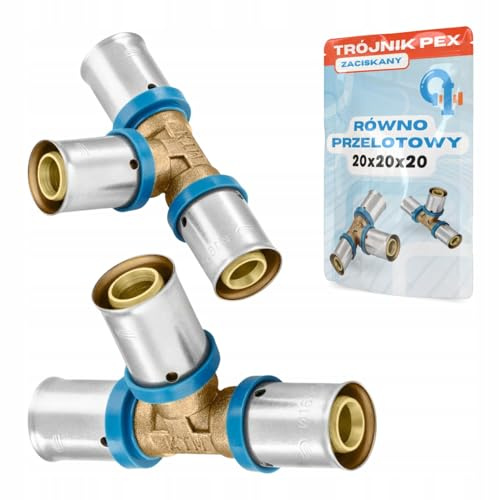 Rimex Pressfitting PEX T-Stück Reduzierstück Pressfitting, Trinkwasser & Heizung, U-Kontur, Messing, Edelstahlhülse, 1 Stück (20x20x20mm)