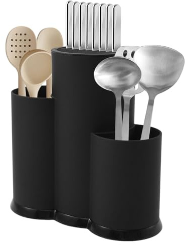 Knife Block Without Knives 3 in 1 Round Universal Kitchen Knife Holder Kitchen Utensils Holder Detachable for Easy Cleaning, Black Cooking Tools Storage for Countertop