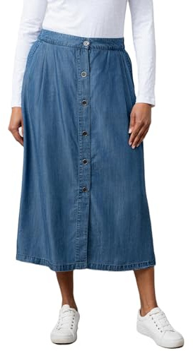 Lily & Me Holly Tencel Denim Elasticated Waist Midi Skirt - Blue - Size 10