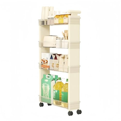 Carro Cocina Estrecho Ruedas Almacenamiento Plástico Multifuncional Organizador Giratorias 360° Oficina lavandería Dormitorio Salón Ahorra Espacio(White)
